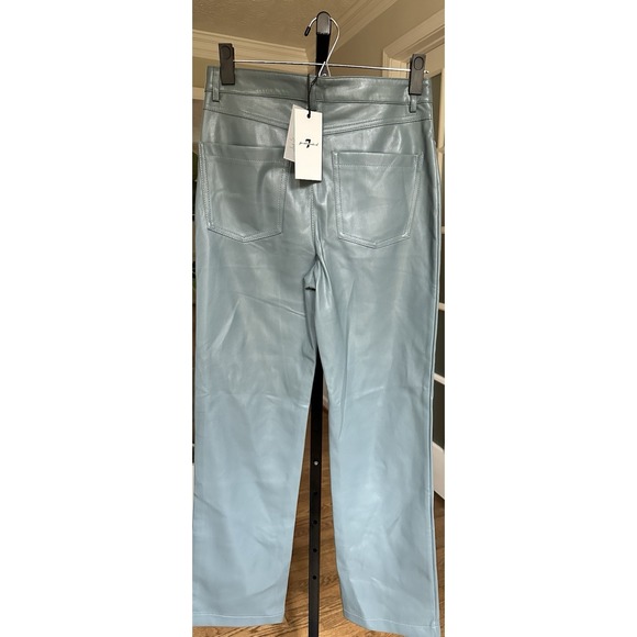 7 For All Mankind Smoky Blue Faux Leather Pants 5-Pocket Womens Size Small - Picture 4 of 8